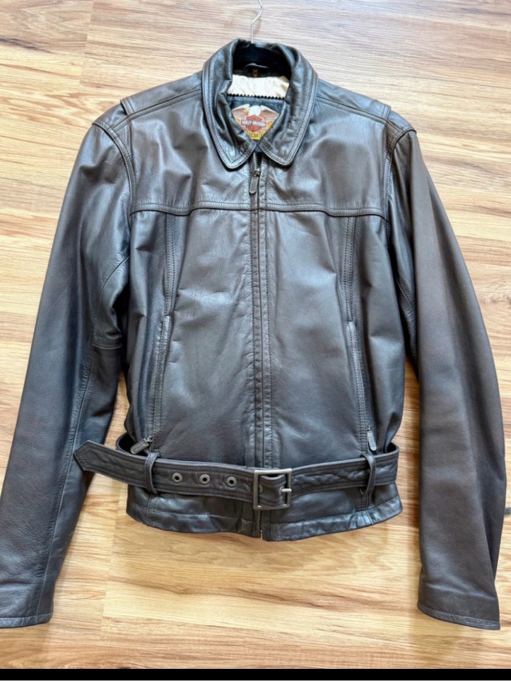 Harley-Davidson Brown Leather Belted Biker Jacket